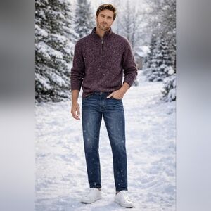 7 Diamonds Purple With Olive Stripes Quarter Zip-Up Sweater